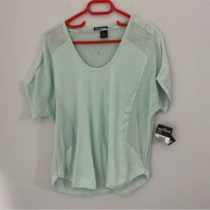 DKNY Jeans Women’s Scoop Neck Mesh Knit Short Sleeve Top Green L